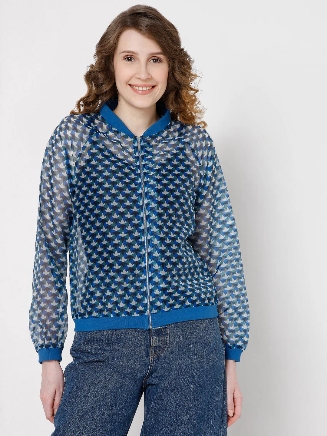 Blue Geometric Print Jacket - Image 2