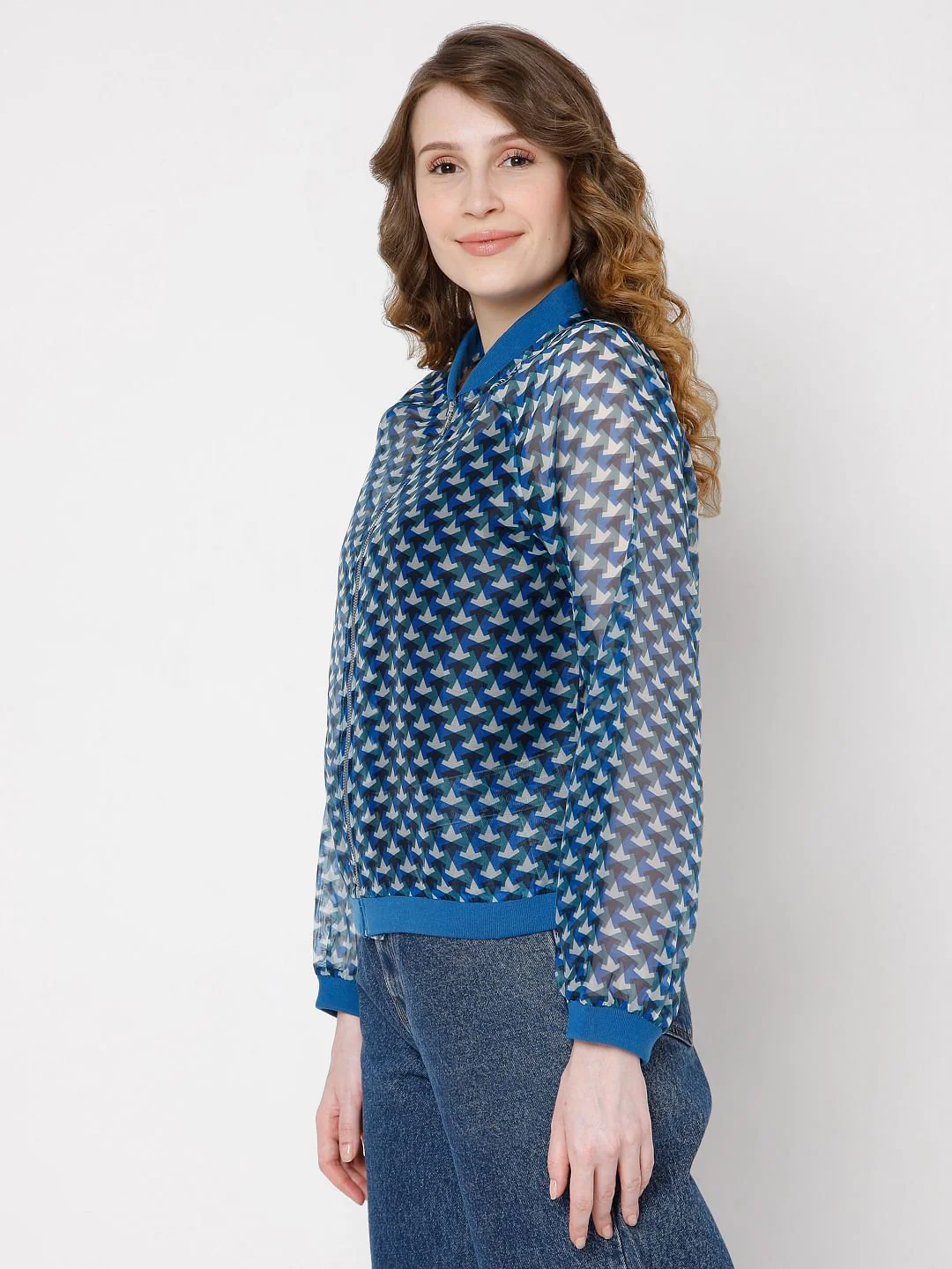 Blue Geometric Print Jacket - Image 3