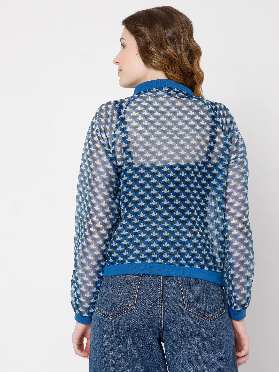 Blue Geometric Print Jacket - Image 4