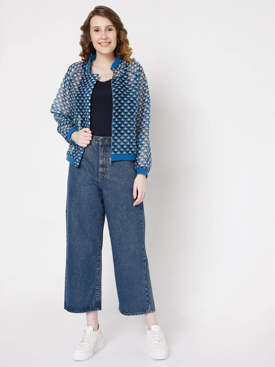 Blue Geometric Print Jacket - Image 5