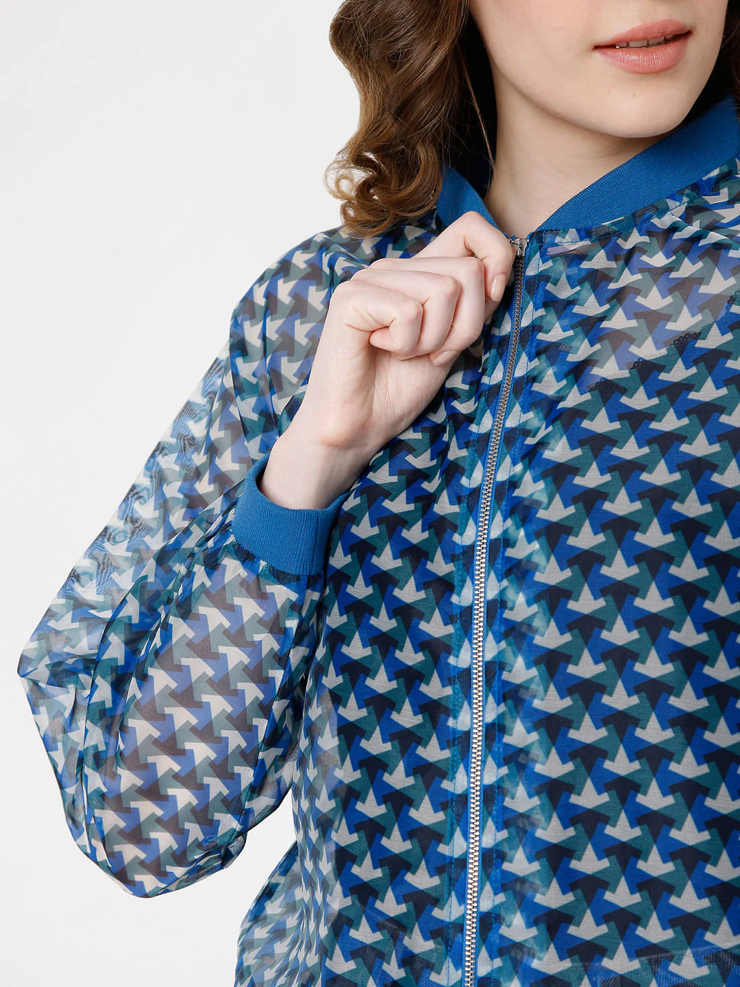 Blue Geometric Print Jacket - Image 6