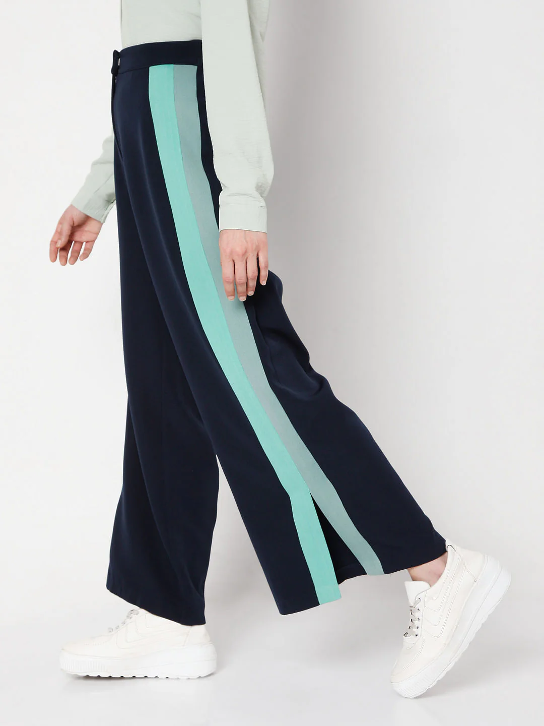 Blue Colourblocked Wide Leg Pants - Image 3