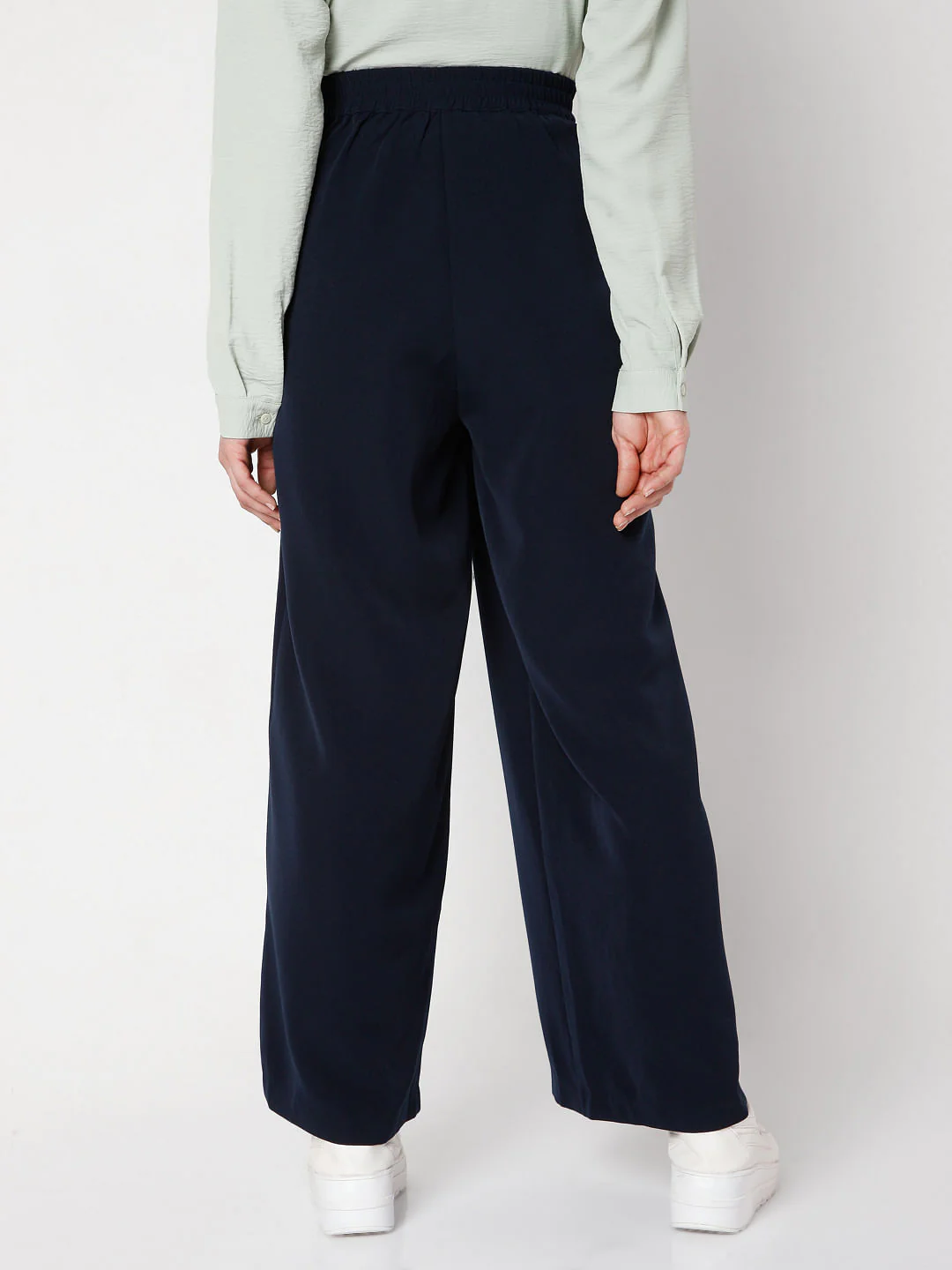 Blue Colourblocked Wide Leg Pants - Image 4