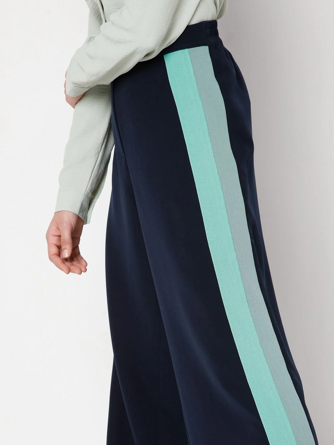 Blue Colourblocked Wide Leg Pants - Image 5