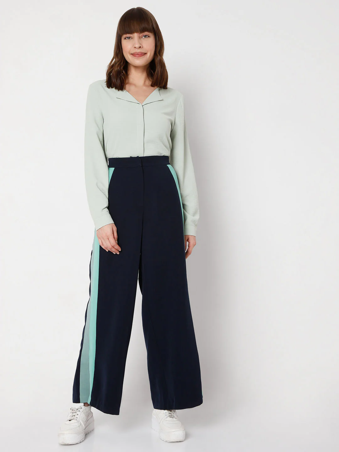 Blue Colourblocked Wide Leg Pants - Image 6