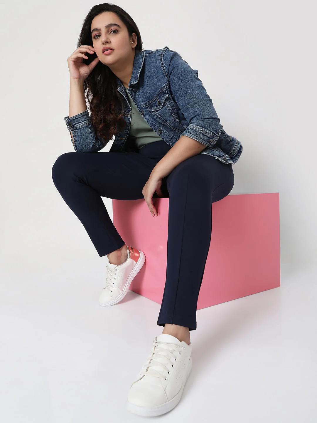 Curve Blue Mid Rise Leggings - Image 2