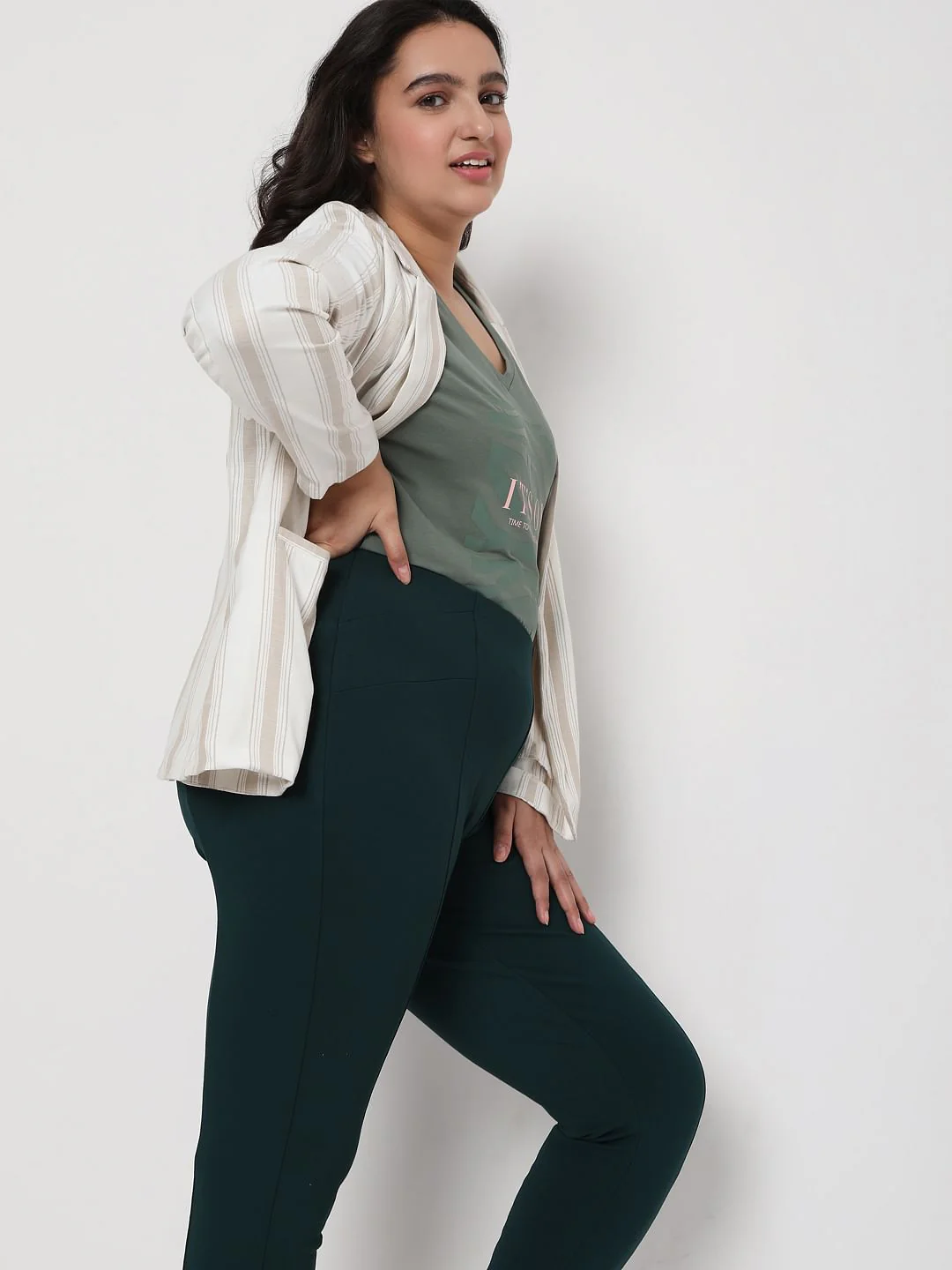 Curve Green Mid Rise Leggings - Image 2