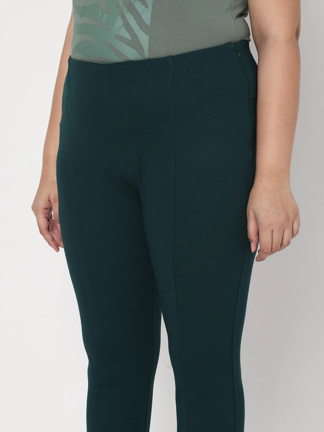 Curve Green Mid Rise Leggings - Image 5