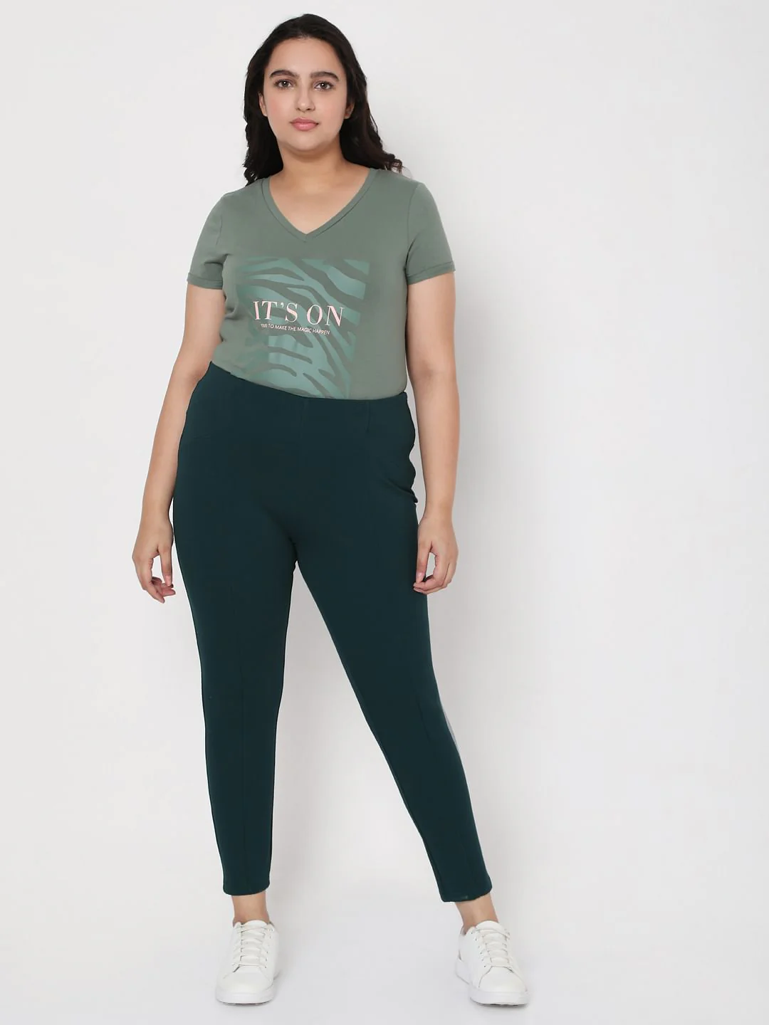 Curve Green Mid Rise Leggings - Image 6