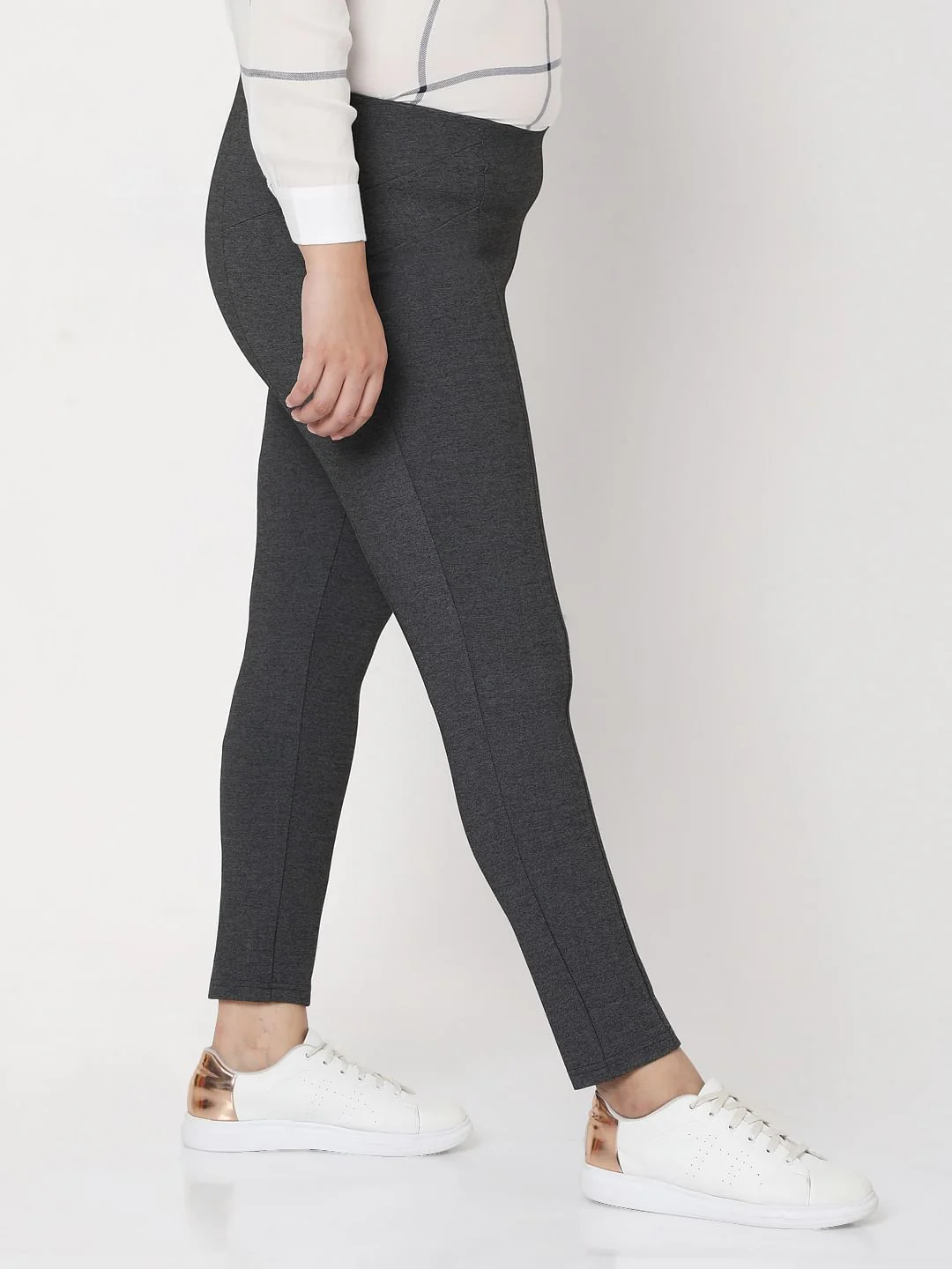 Curve Grey Mid Rise Leggings - Image 3