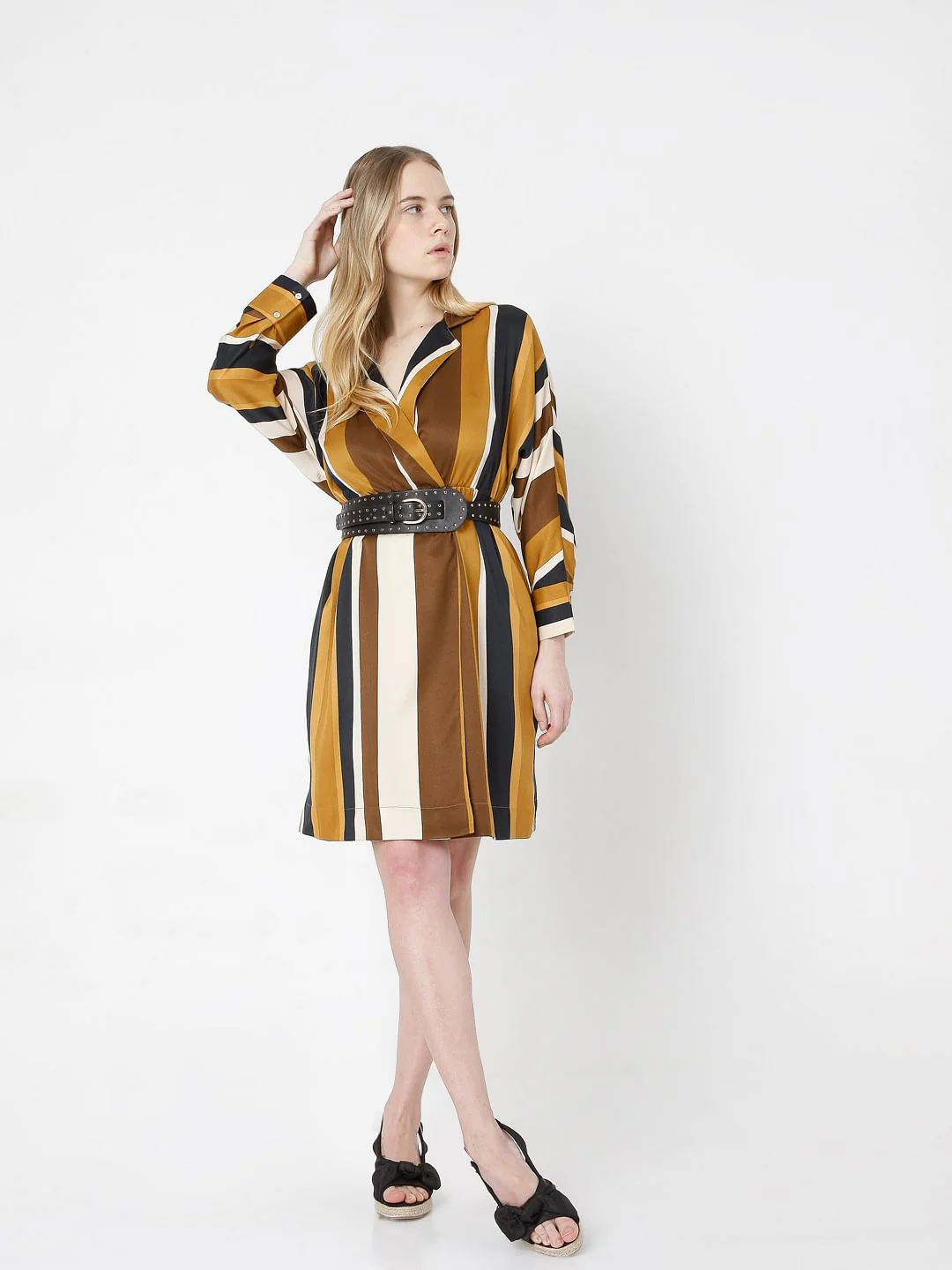 Brown Striped Fit & Flare Dress