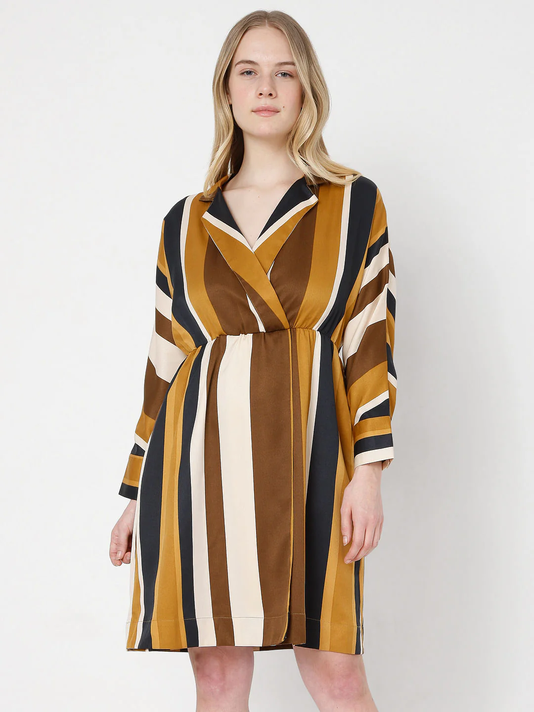 Brown Striped Fit & Flare Dress - Image 2