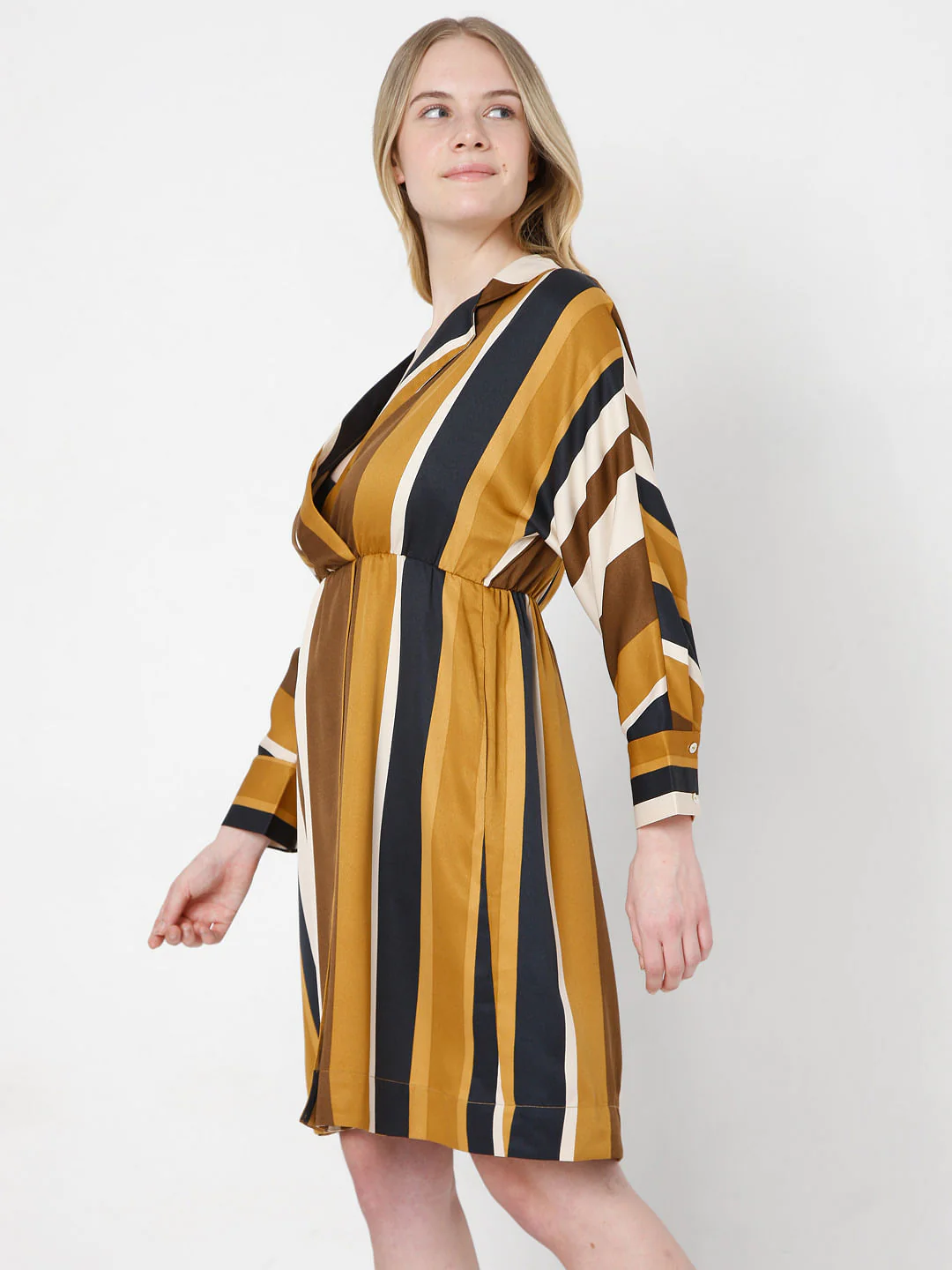 Brown Striped Fit & Flare Dress - Image 3