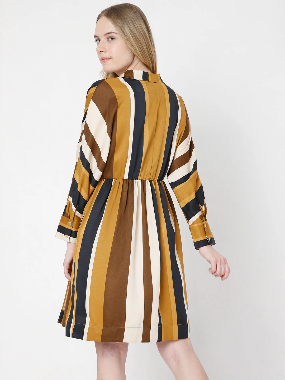 Brown Striped Fit & Flare Dress - Image 4