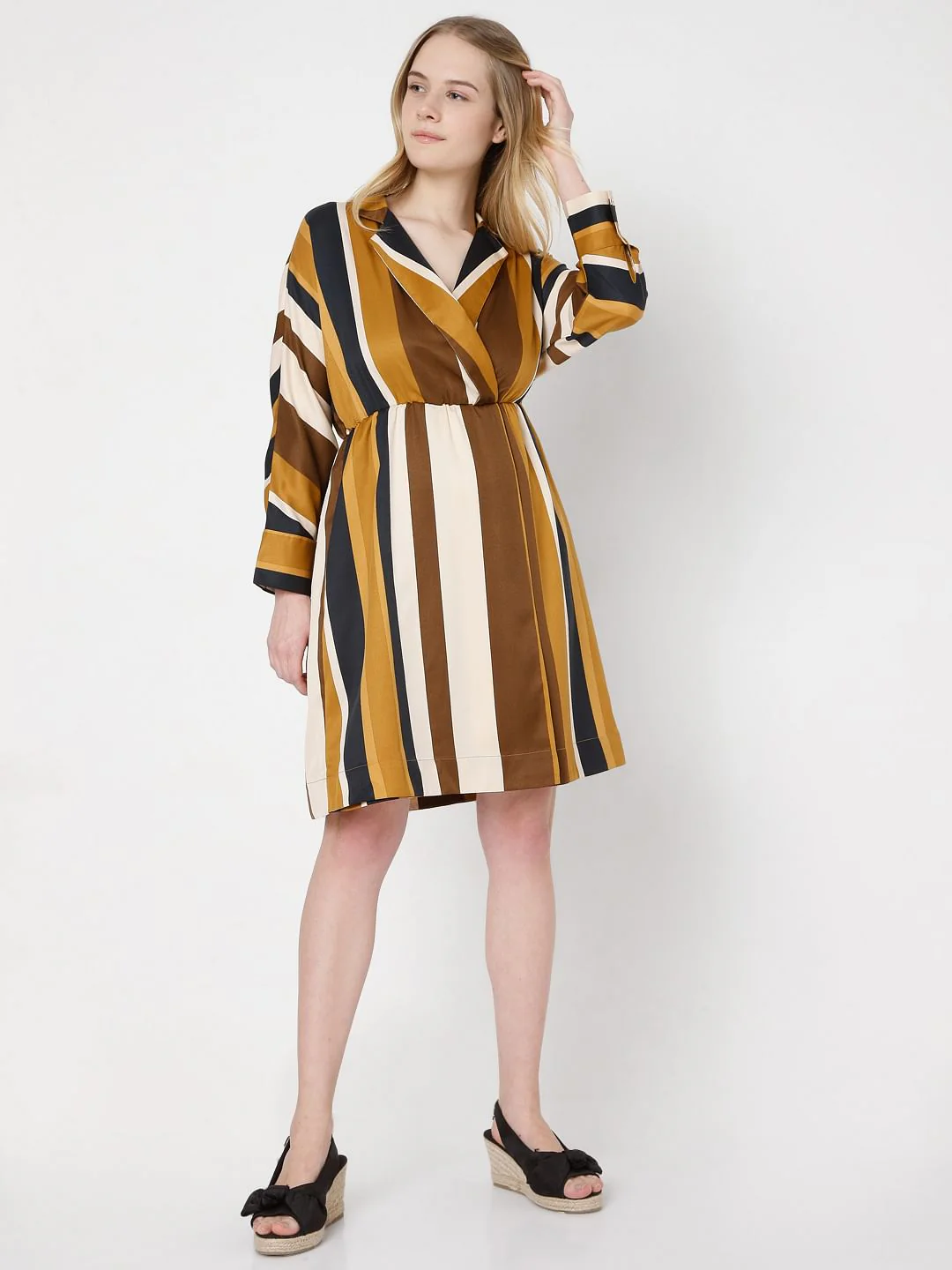 Brown Striped Fit & Flare Dress - Image 5
