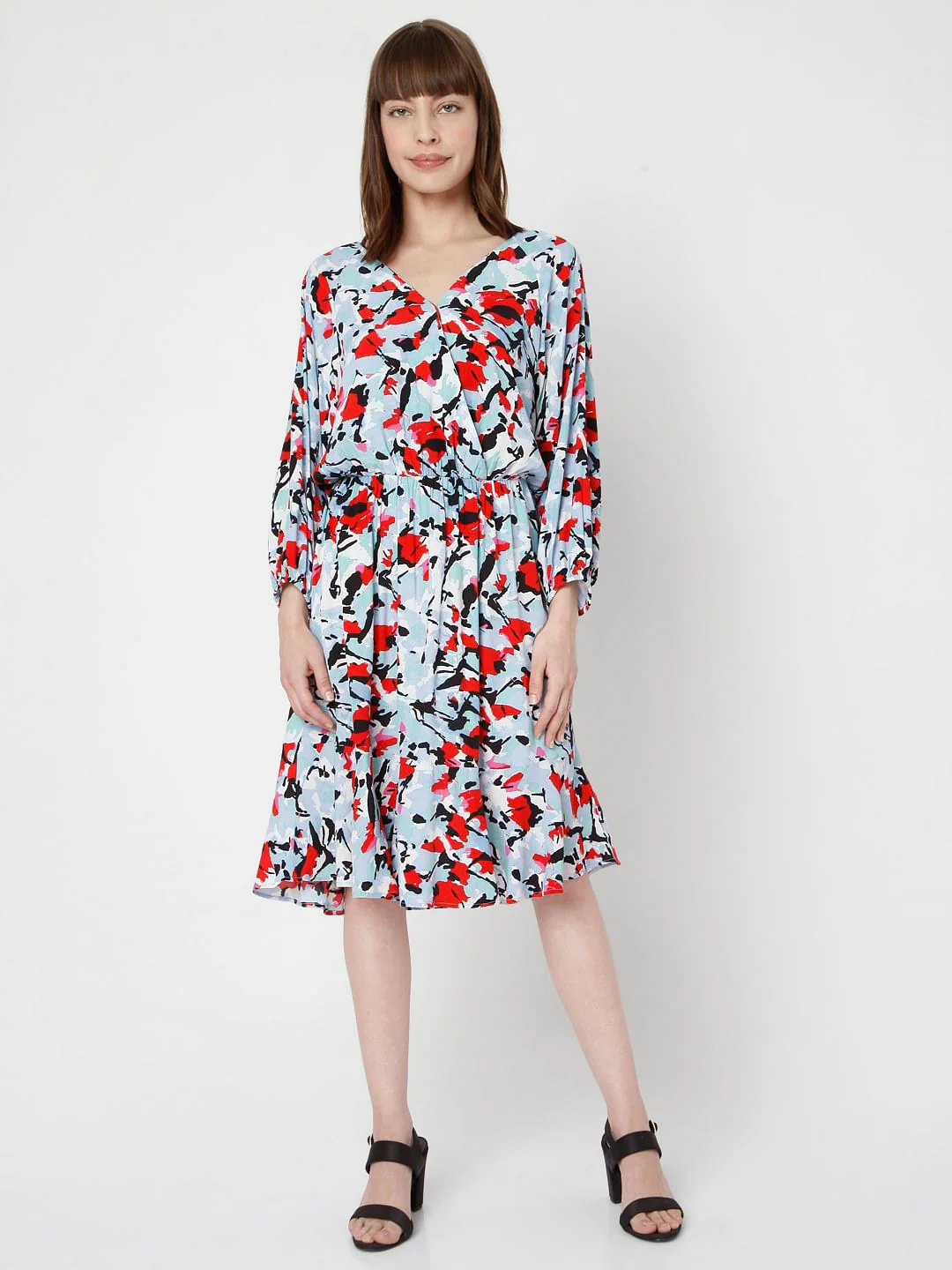 Blue Abstract Print Fit & Flare Dress - Image 2