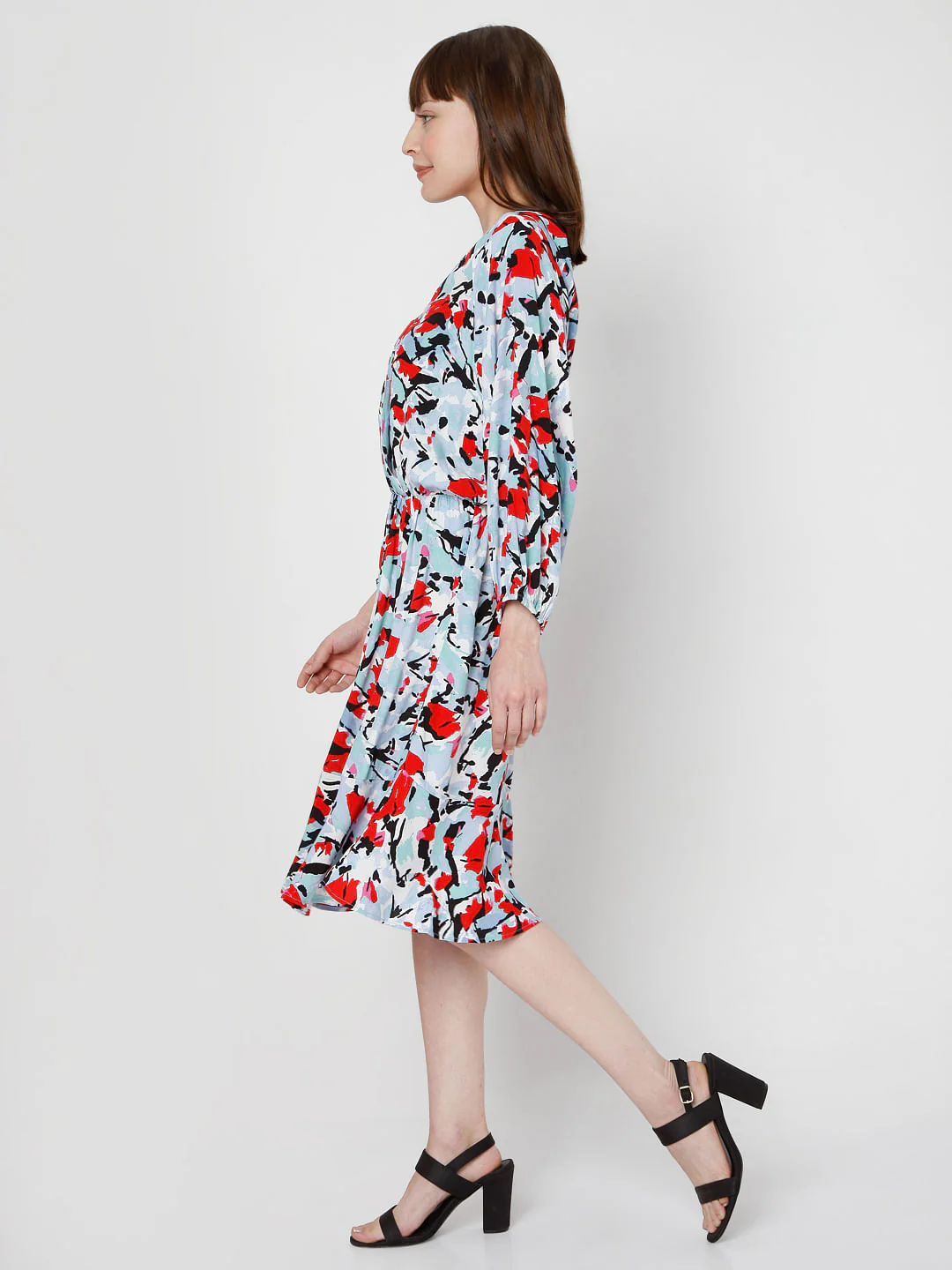 Blue Abstract Print Fit & Flare Dress - Image 3