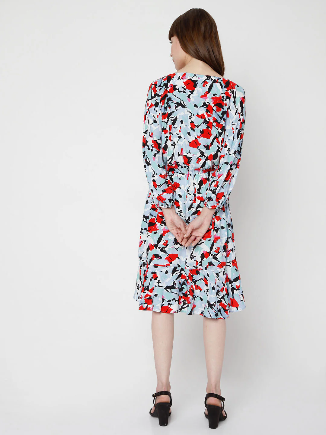 Blue Abstract Print Fit & Flare Dress - Image 4