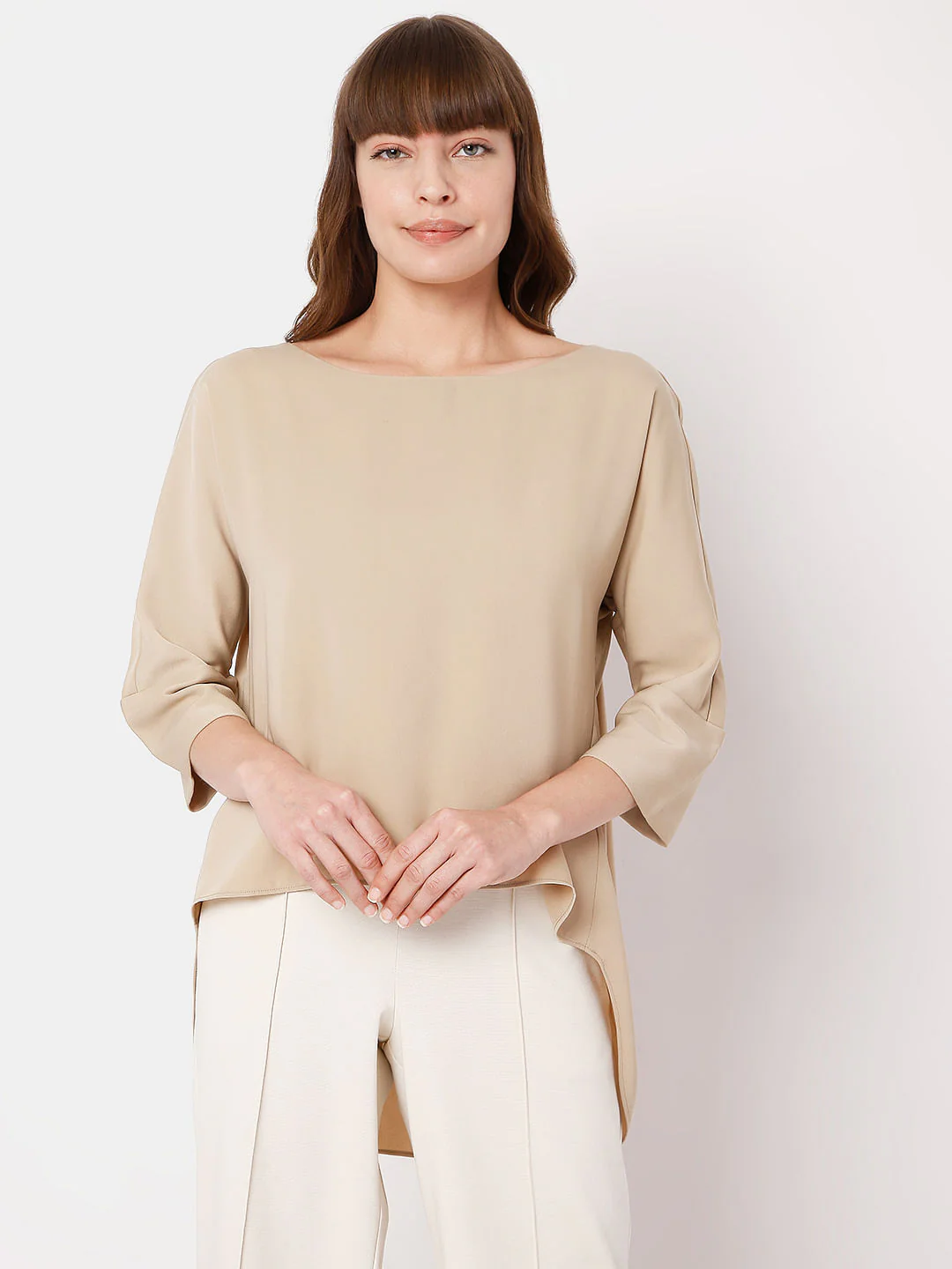 Beige Boat Neck Top - Image 2