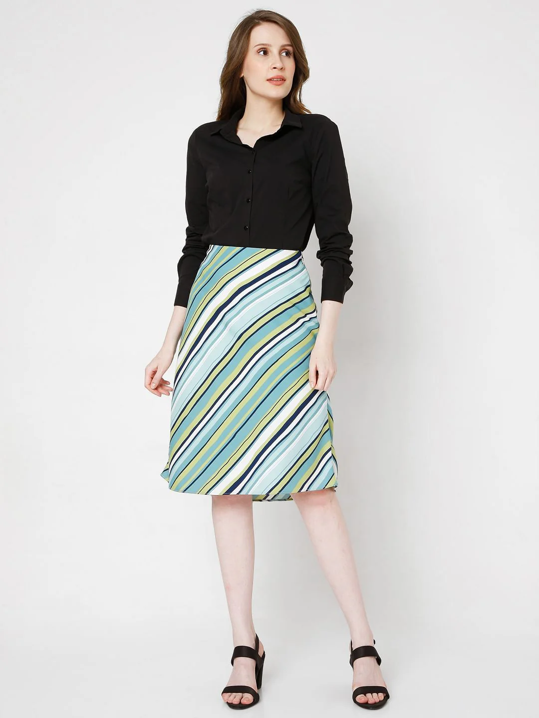 Green Striped A-Line Co-Ord Set Skirt - Image 6