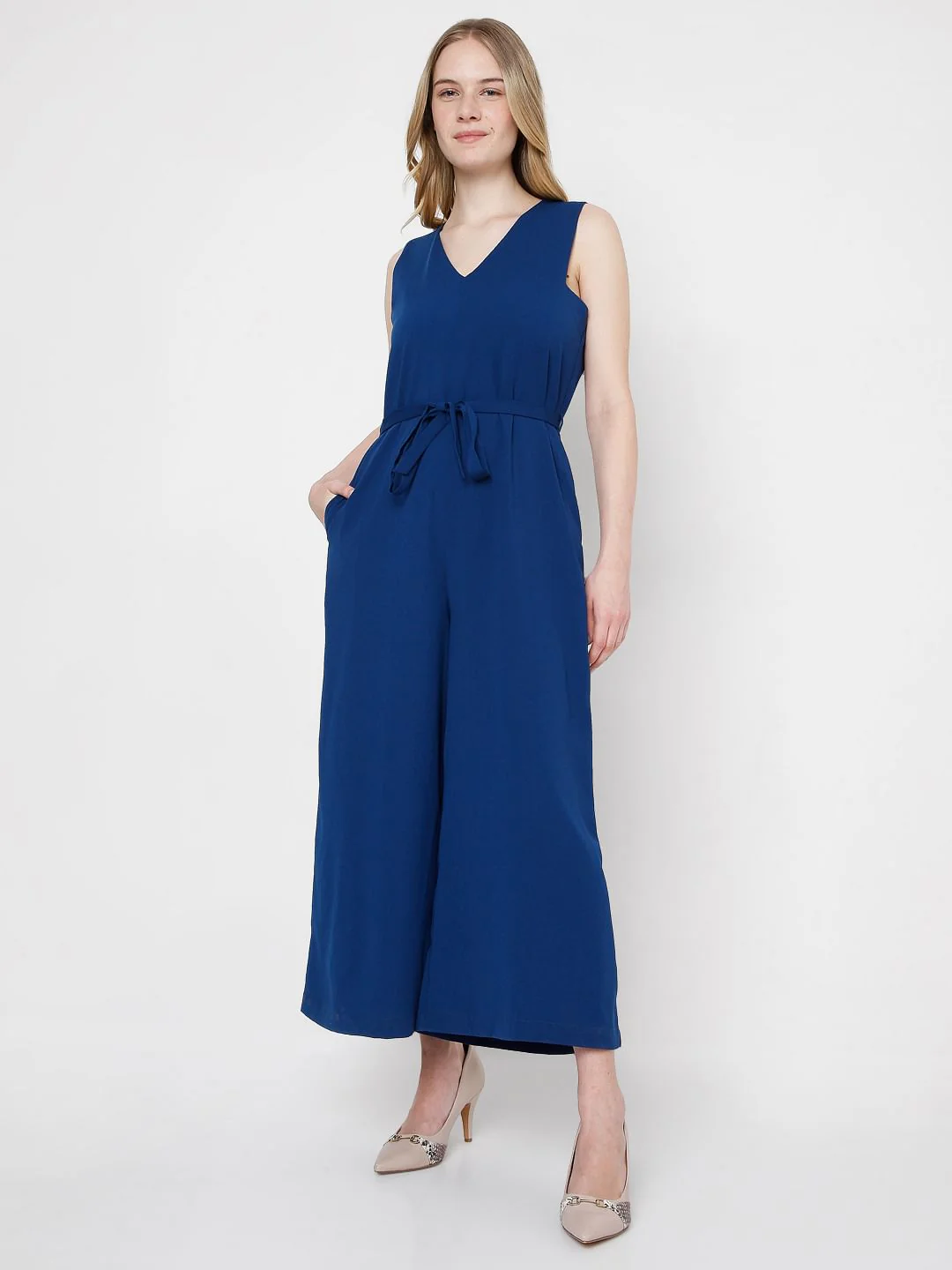 Blue Waist Tie-Up Jumpsuit - Image 2