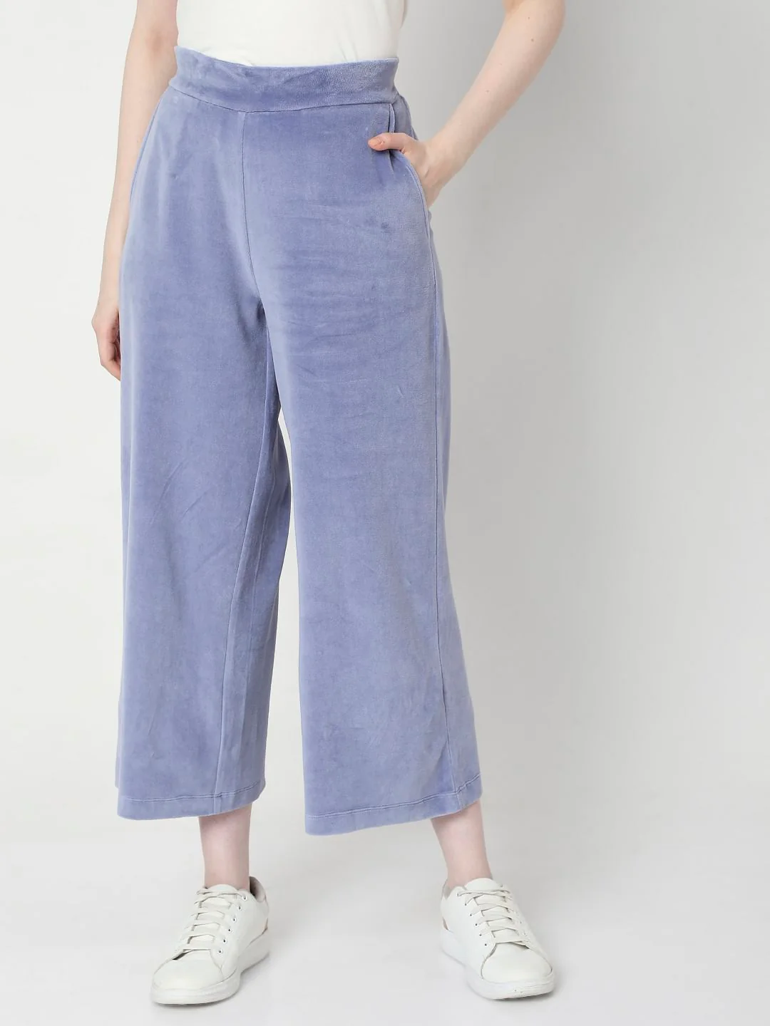 Blue High Rise Velvet Co-Ord Pants - Image 2