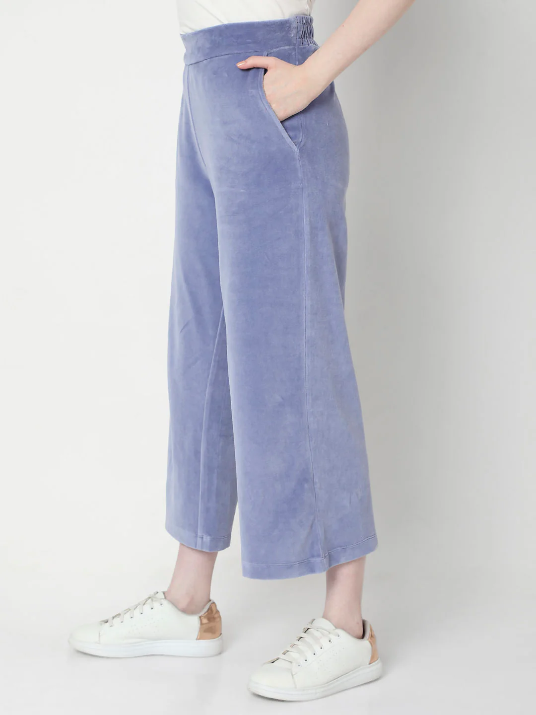 Blue High Rise Velvet Co-Ord Pants - Image 3