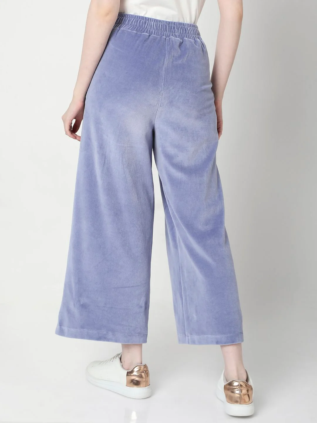 Blue High Rise Velvet Co-Ord Pants - Image 4