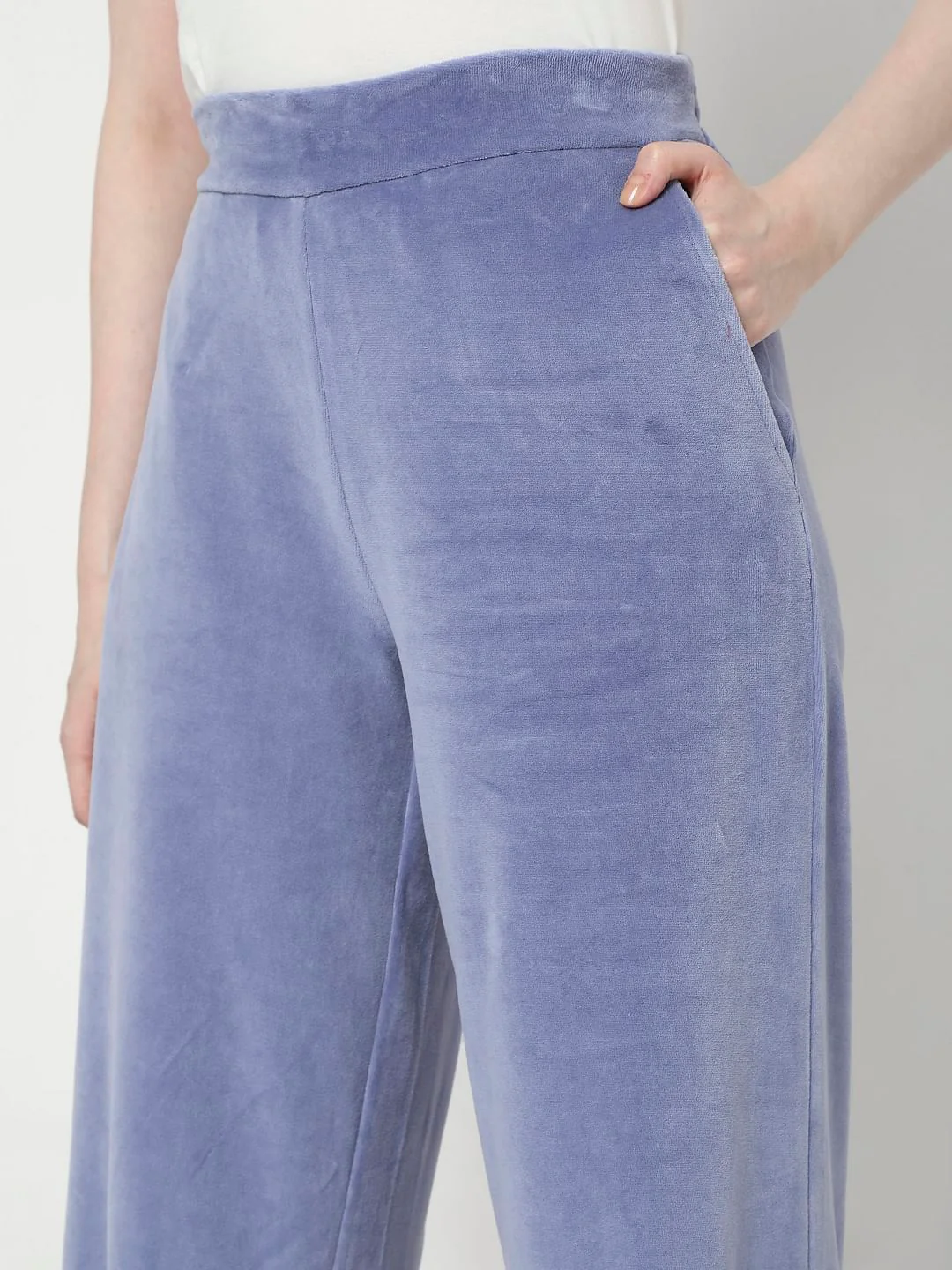 Blue High Rise Velvet Co-Ord Pants - Image 5