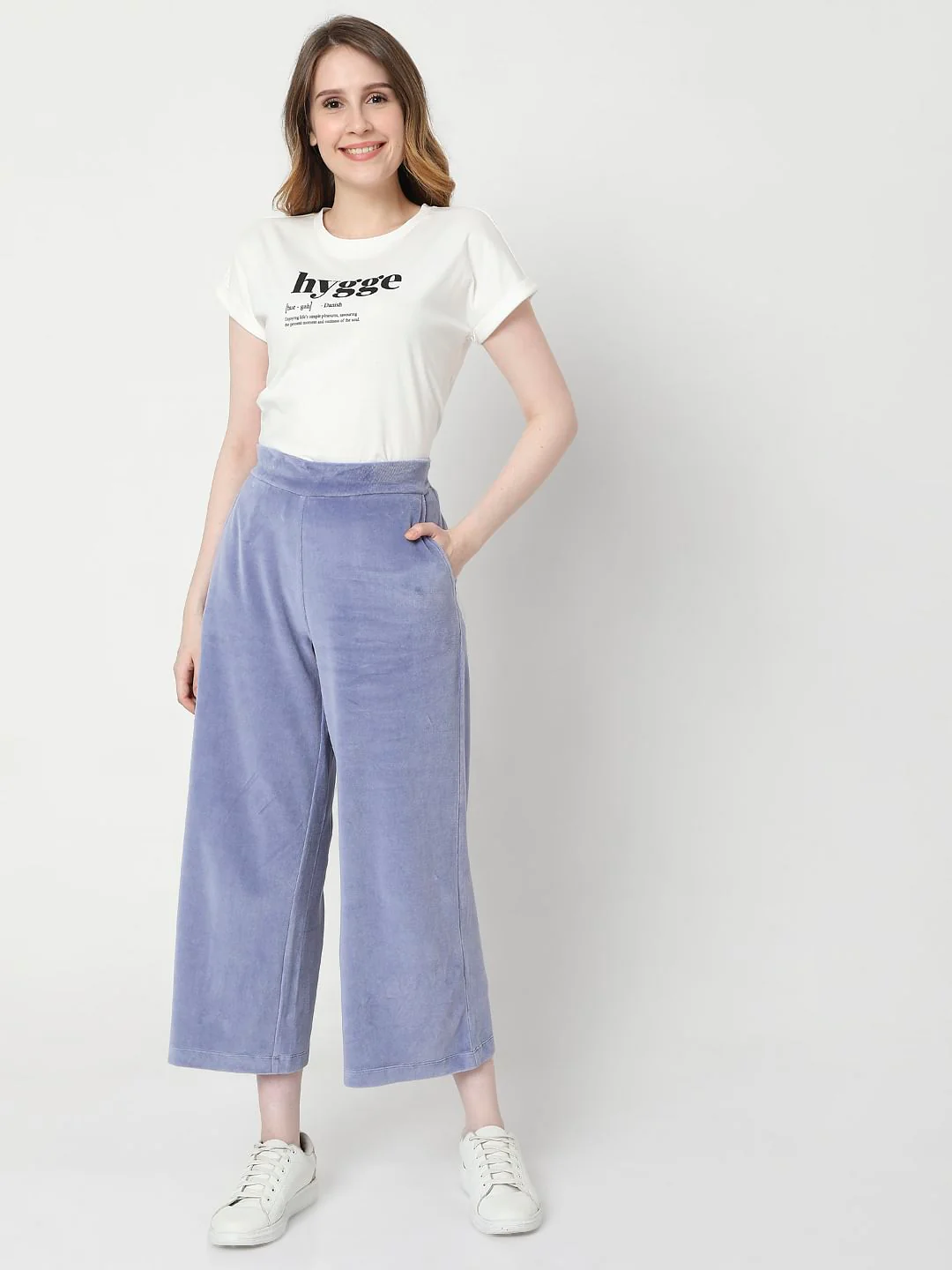Blue High Rise Velvet Co-Ord Pants - Image 6