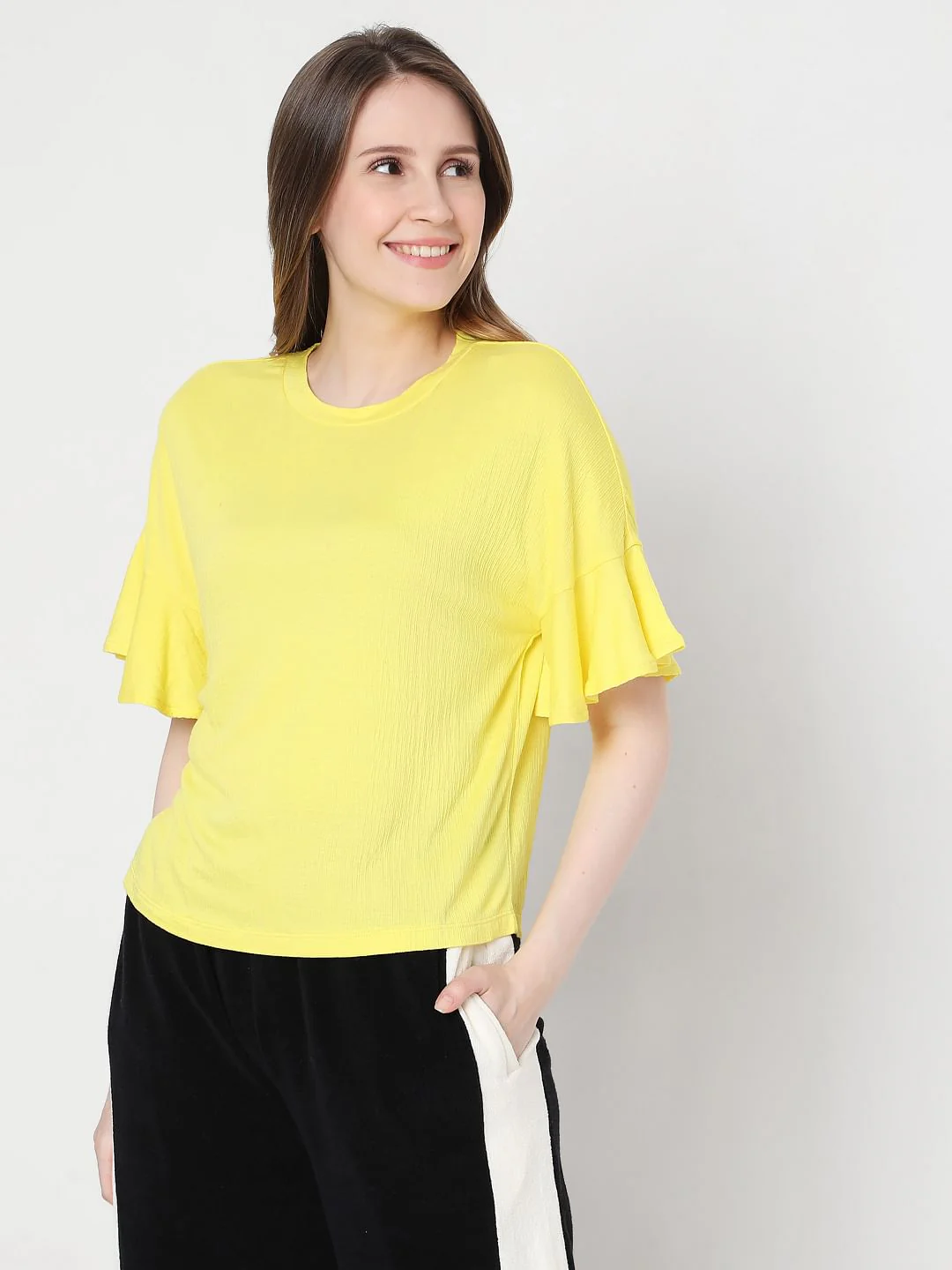 Yellow Frill Sleeves Top - Image 2