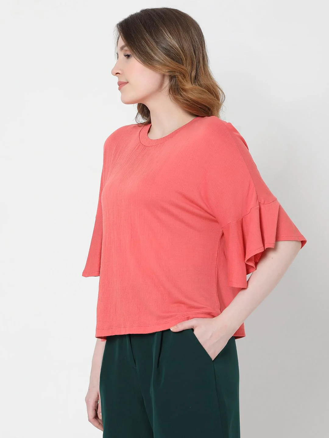 Coral Flared Sleeves Top - Image 2