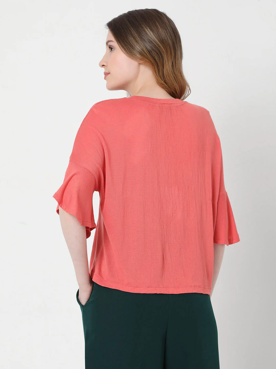 Coral Flared Sleeves Top - Image 3