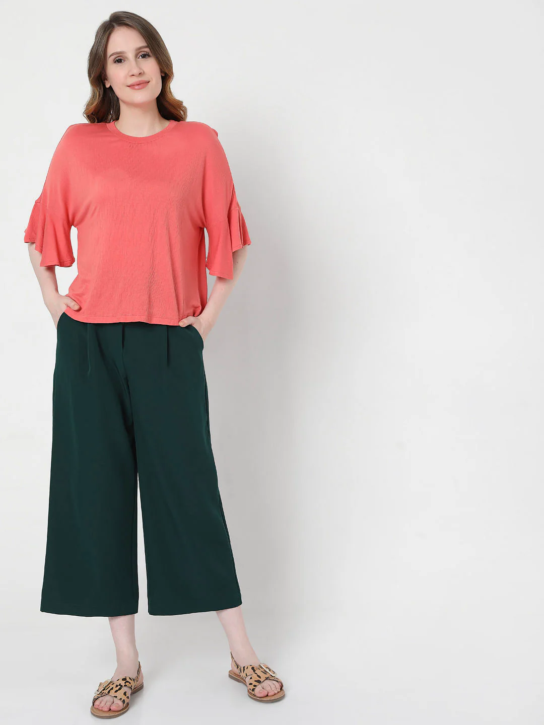 Coral Flared Sleeves Top - Image 4