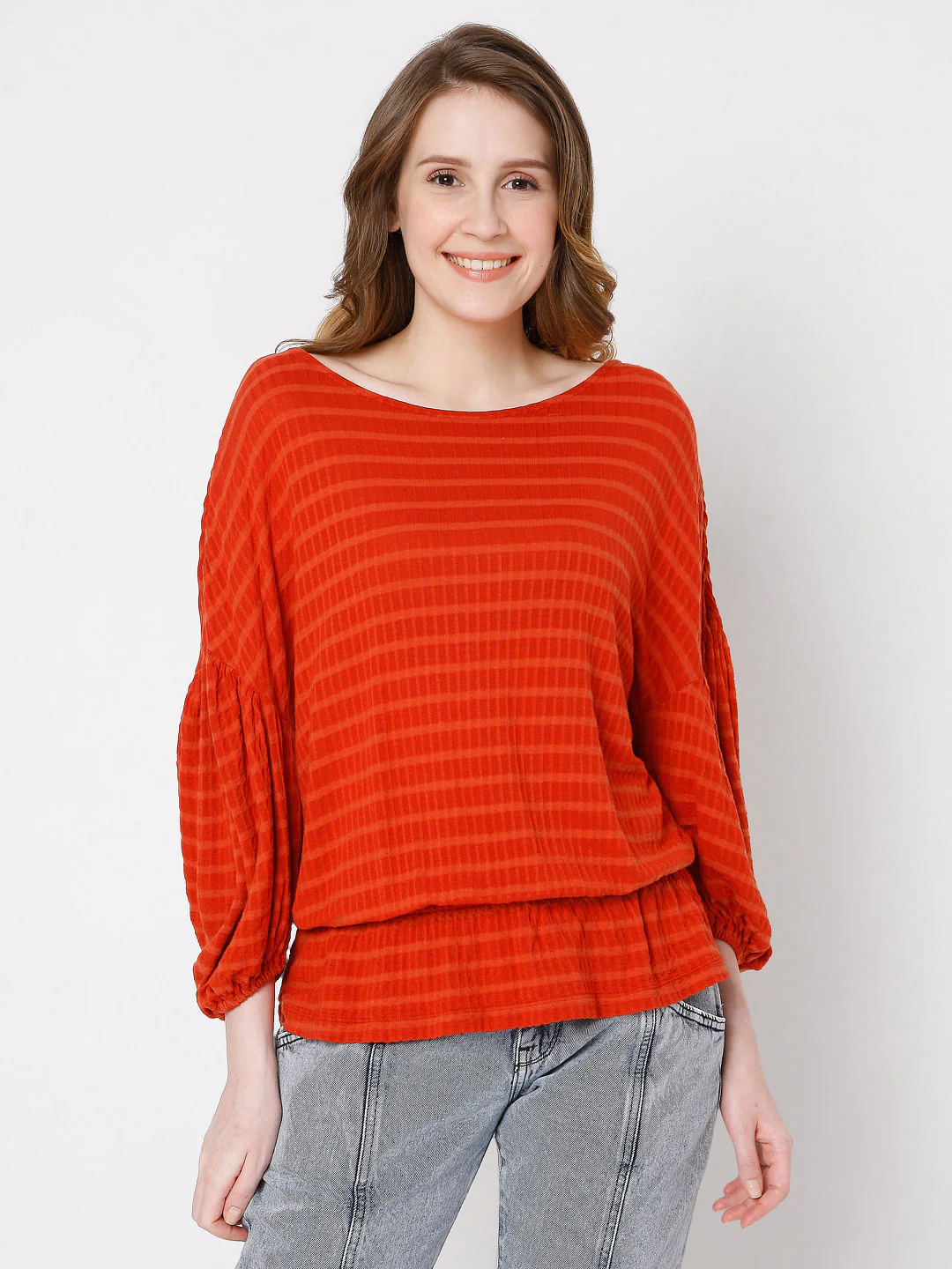 Red Textured Drop Shoulder Top - Image 2