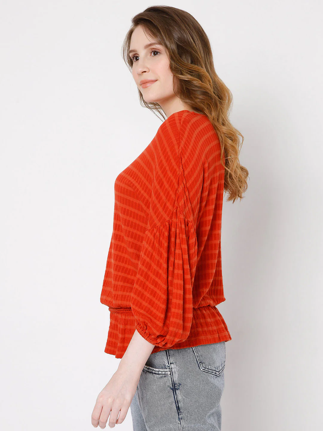 Red Textured Drop Shoulder Top - Image 3