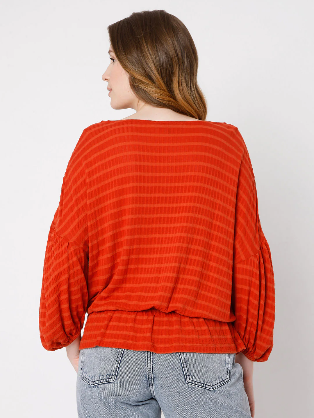 Red Textured Drop Shoulder Top - Image 4
