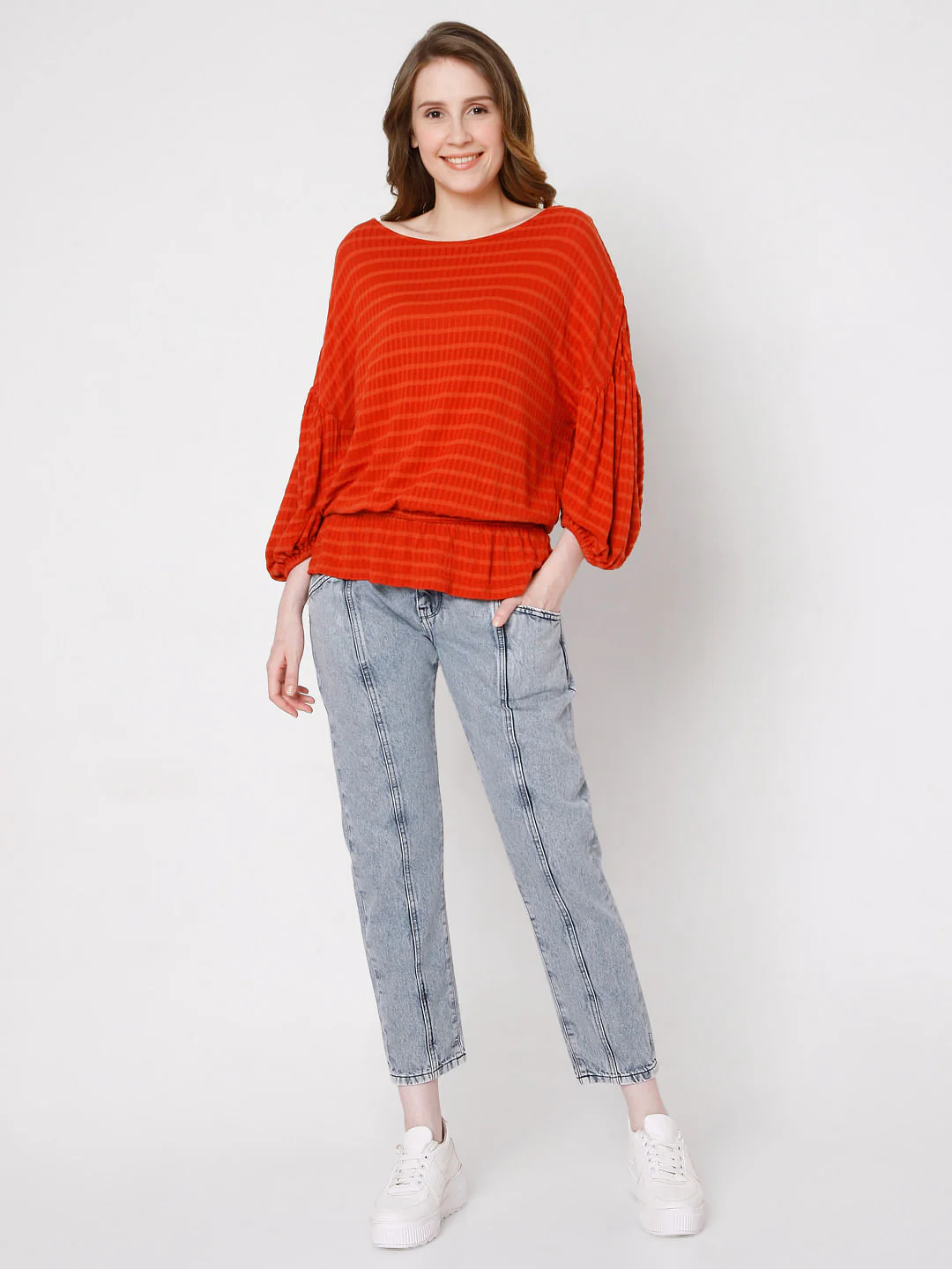 Red Textured Drop Shoulder Top - Image 5