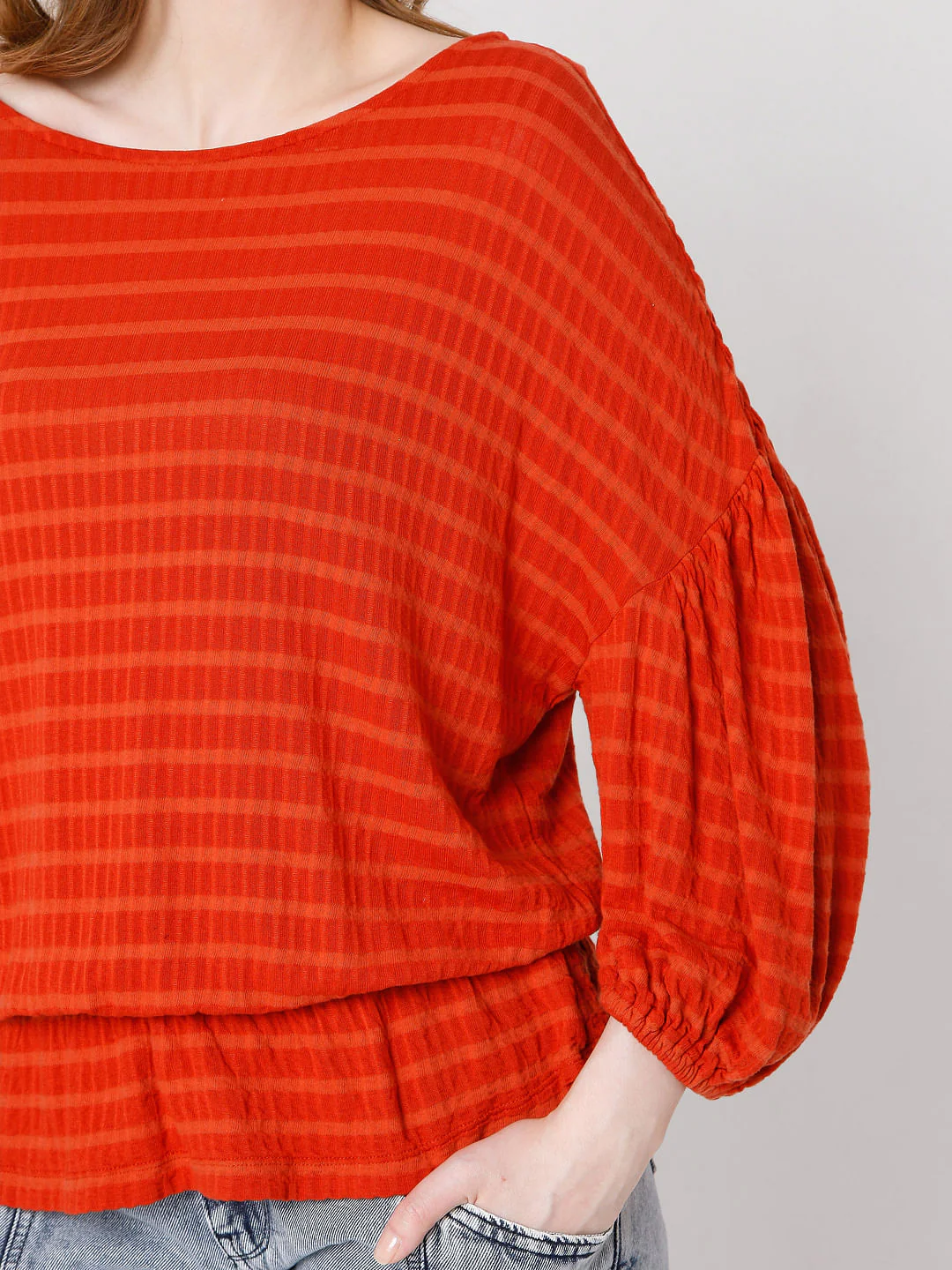 Red Textured Drop Shoulder Top - Image 6