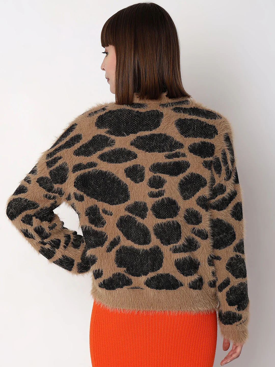 Brown Animal Print Jacquard Cardigan - Image 4
