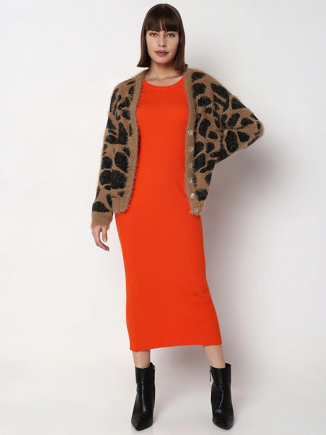 Brown Animal Print Jacquard Cardigan - Image 5