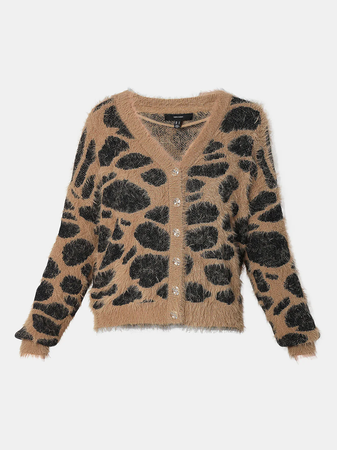 Brown Animal Print Jacquard Cardigan - Image 7
