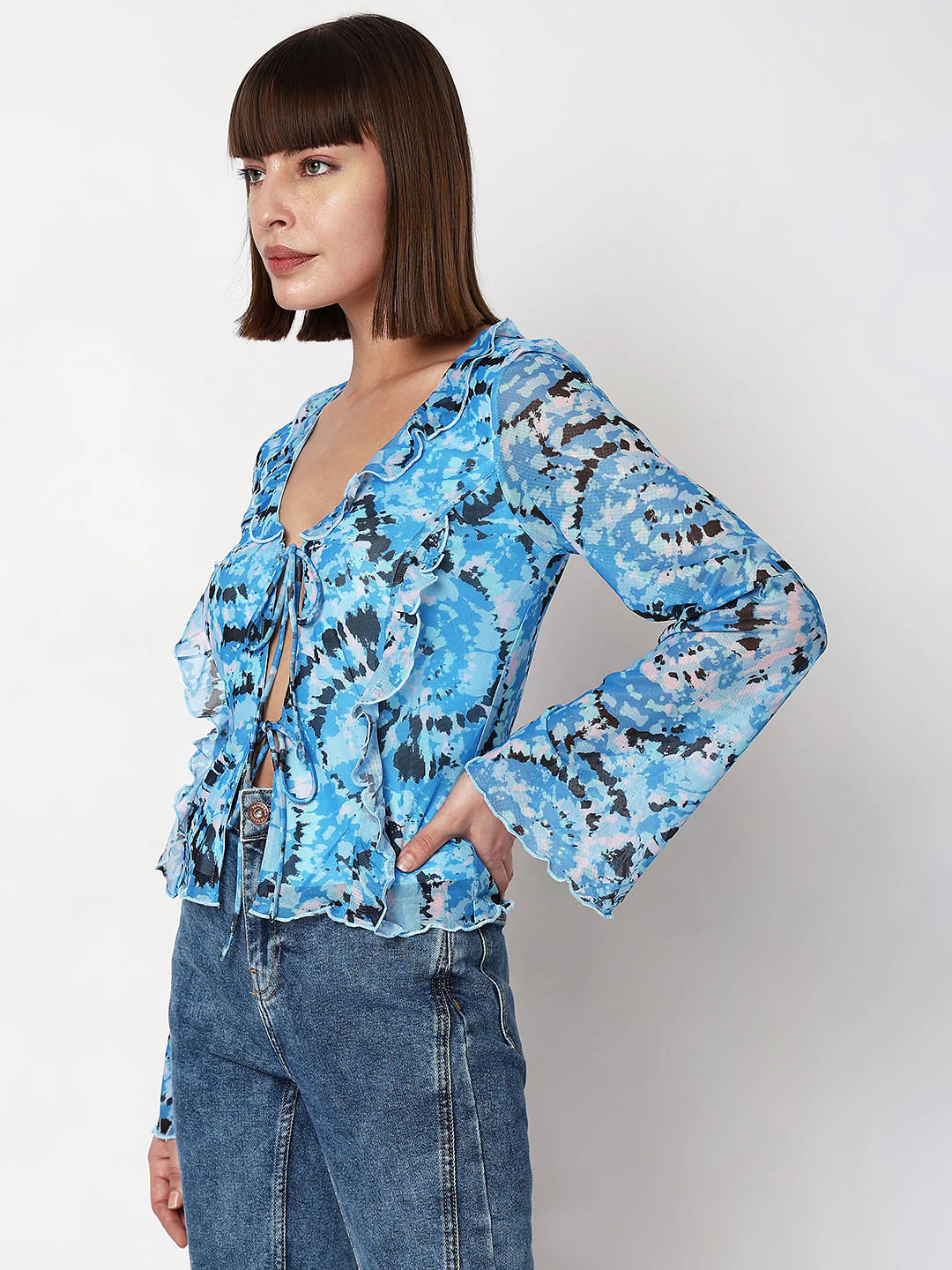 Blue Abstract Print Top - Image 3