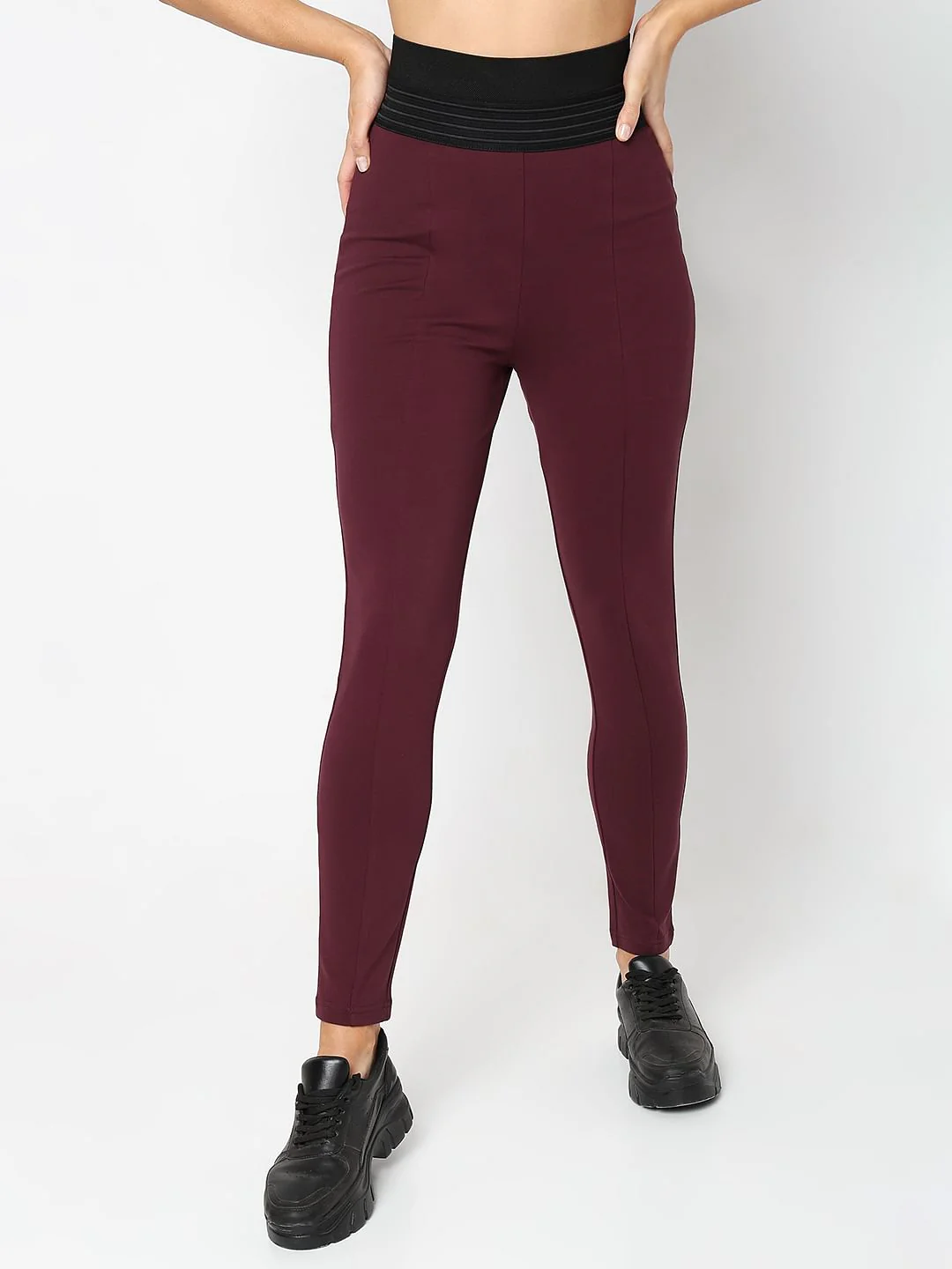 Maroon High Rise Leggings - Image 2