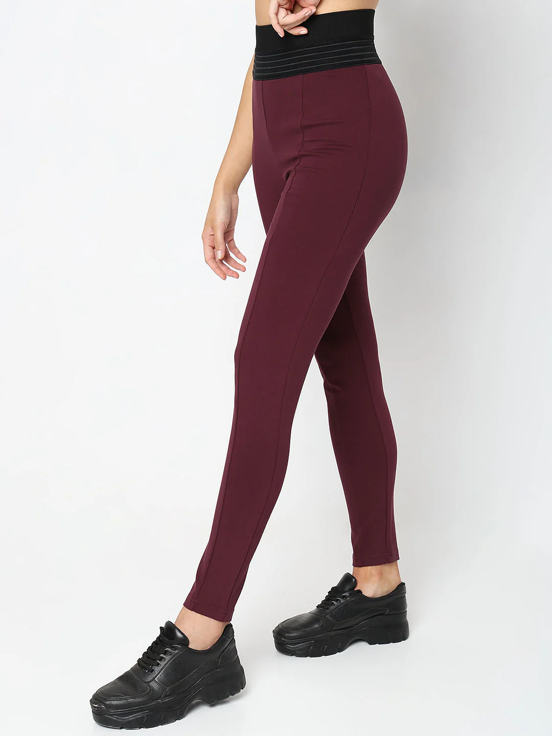 Maroon High Rise Leggings - Image 3