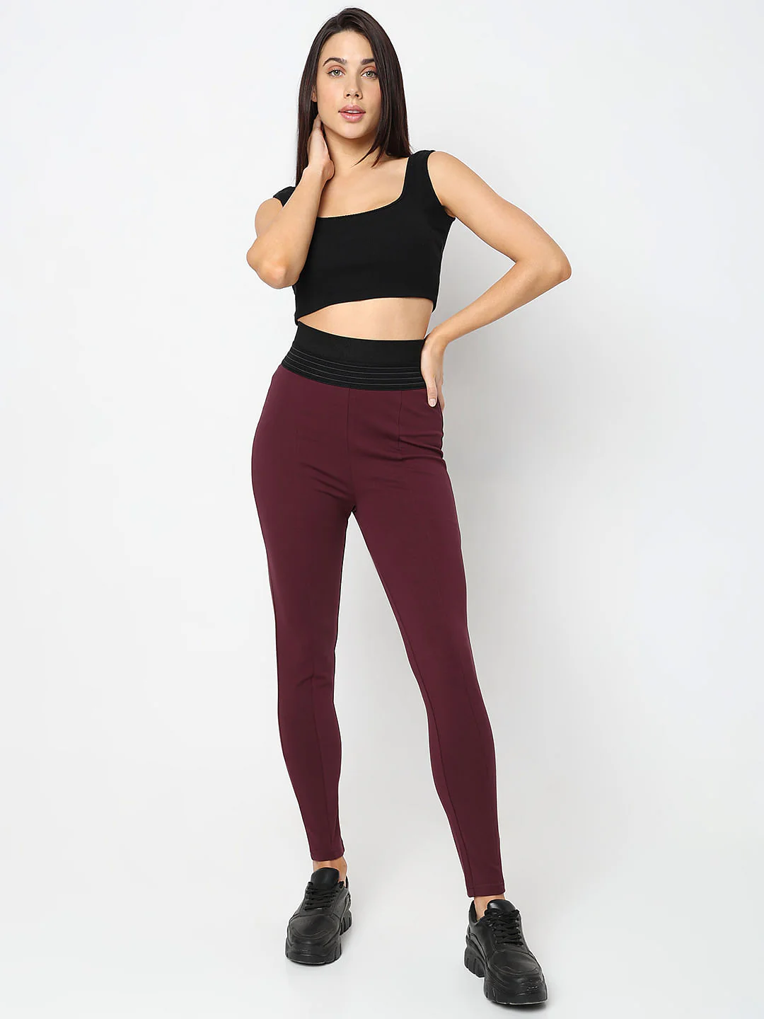 Maroon High Rise Leggings - Image 5