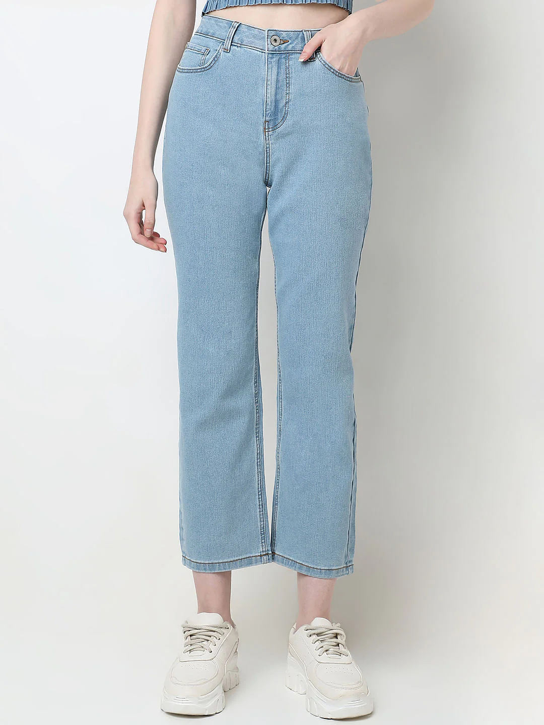 Light Blue Mid Rise Straight Fit Jeans - Image 2