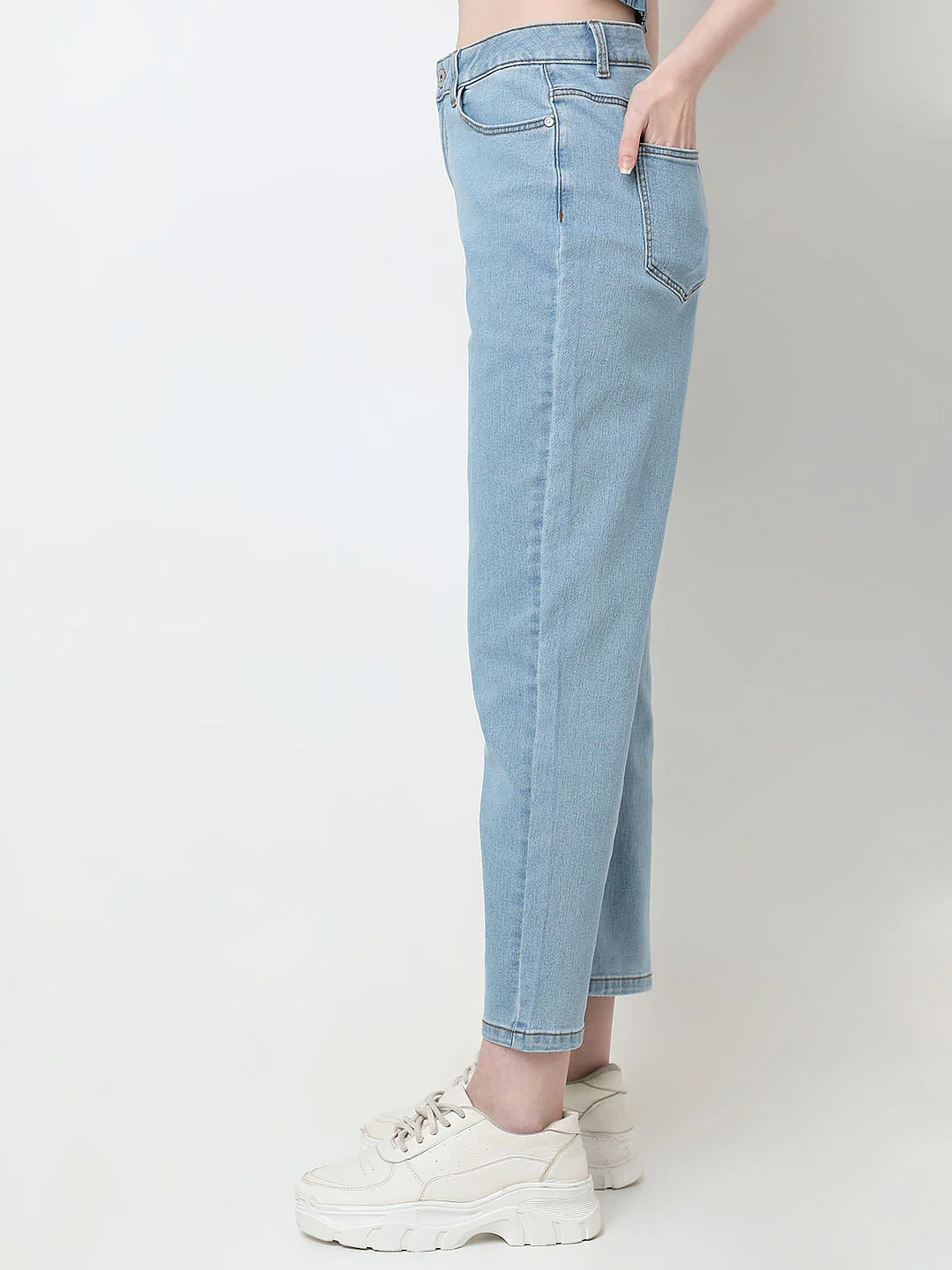 Light Blue Mid Rise Straight Fit Jeans - Image 3