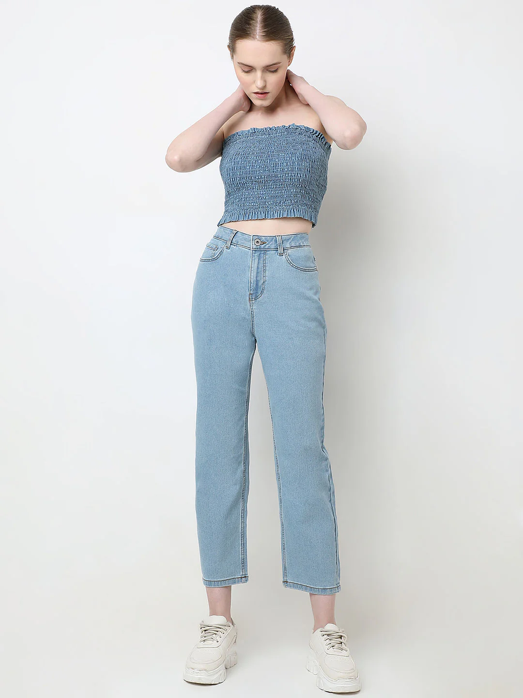 Light Blue Mid Rise Straight Fit Jeans - Image 5