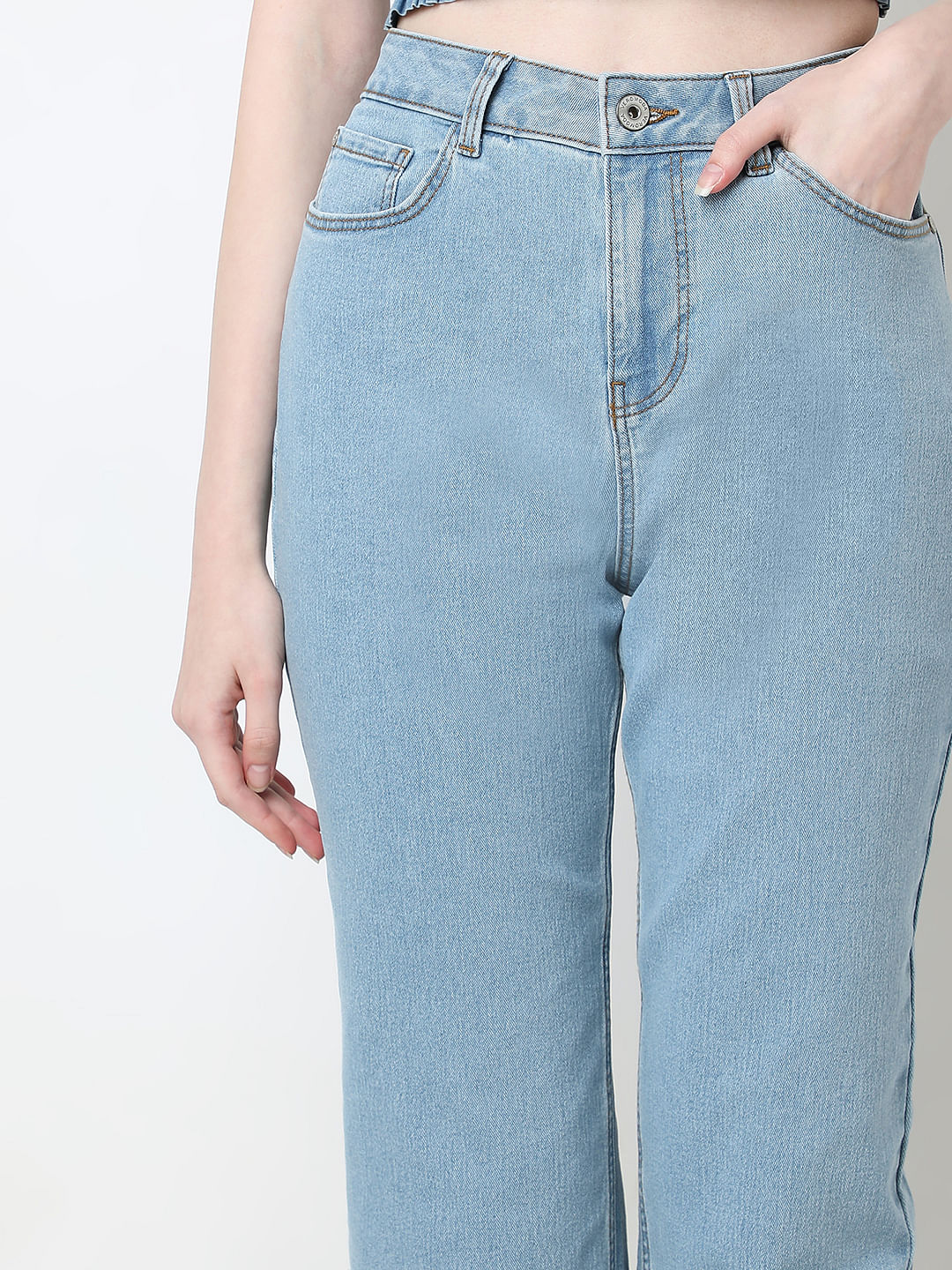 Light Blue Mid Rise Straight Fit Jeans - Image 6